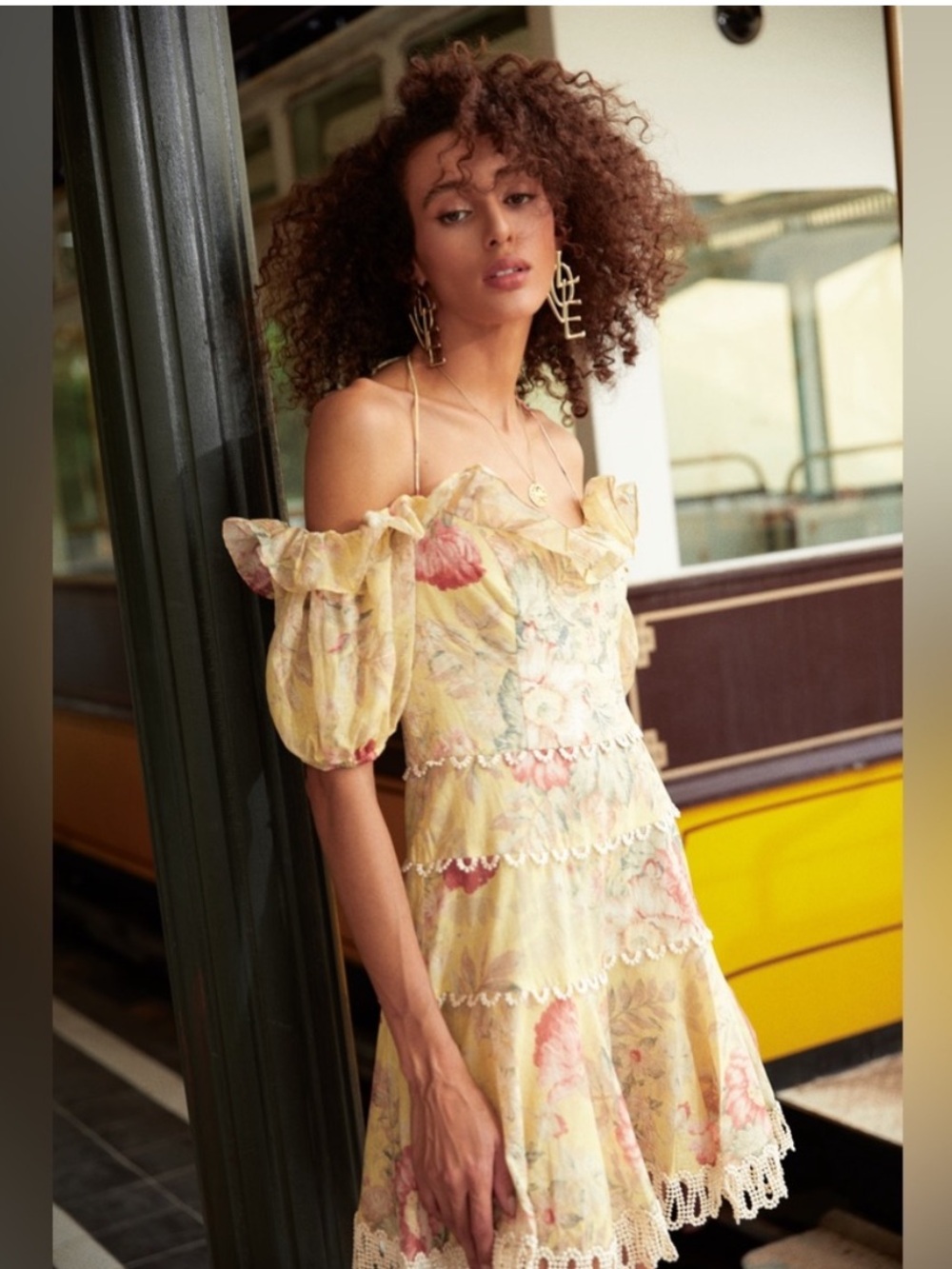 Floral Yellow Off-Shoulder Mini Dress